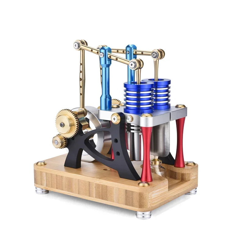 A Type Twin Cylinder Twin Piston Alpha Balance Stirling Engine Kit Science and Education Physics Experiment Model Toy - Blue