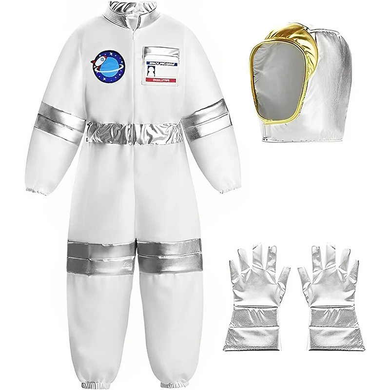 Astronaut Costume for Kids Space Pilot Jumpsuit with Helmet Pretend Dress Up Role Play Set Birthday Gifts Boys Girls
