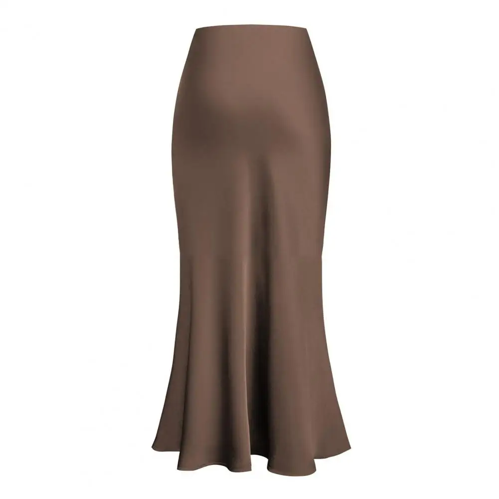 Fishtail Maxi Skirt Elegant Faux Silk Satin Skirts for Women High Waist A-line Office Lady Skirt Solid Color Glossy Finish