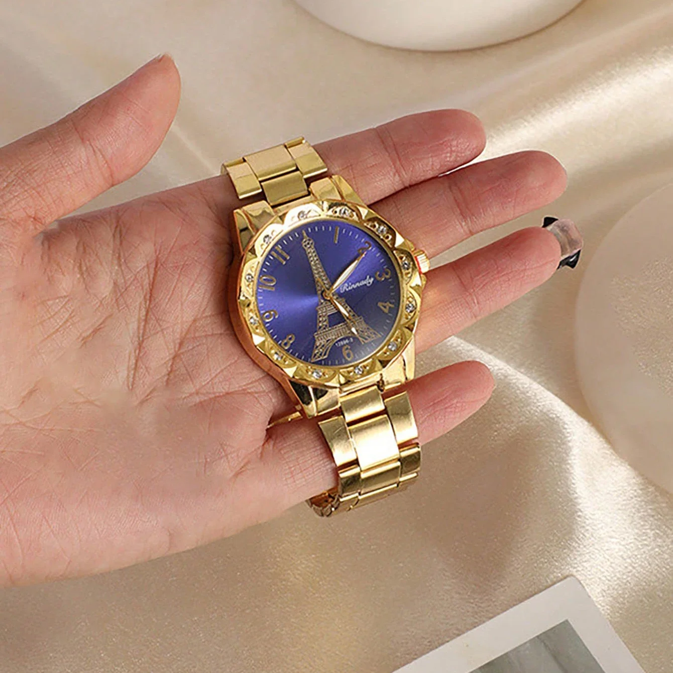 سلسلة فاخرة أنيقة للنساء، مجموعة أزياء باريس الماسية كوارتز للنساء، سوار من خليط معدني