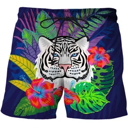 Funny Tiger Cacti Plant 3D Printed Beach Shorts Cactus Tropics Sea Island Short Pants Casual Vacation Men Shorts Surfing Trunks