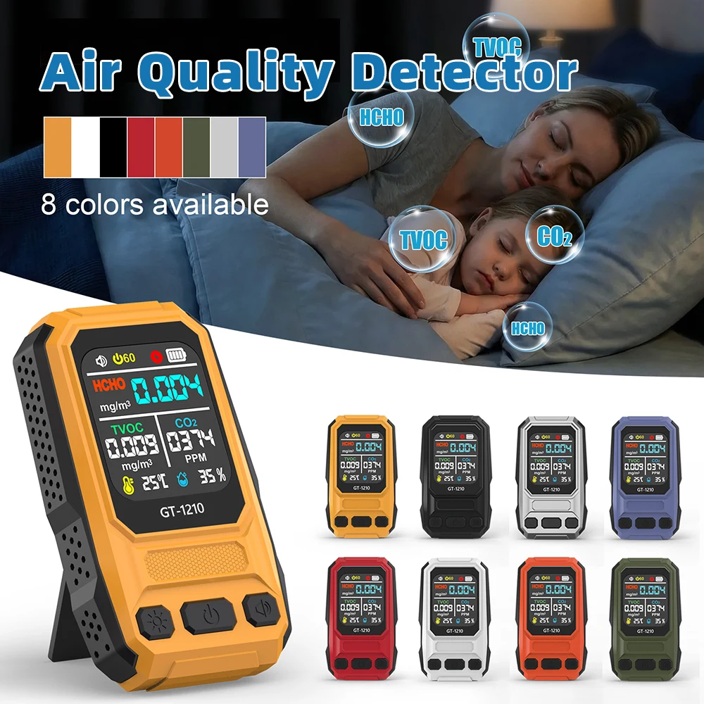 5 In 1 Air Quality Monitor Formaldehyde Gas Detector CO2 HCHO TVOC Tester Temperature Humidity Meter CO2 Meter with Alarm Sound