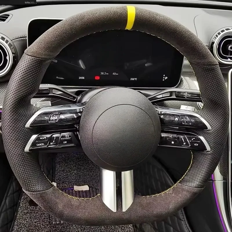 

Customize Suede Leather Car Steering Wheel Cover W206 2021 E-Class W213 2021 Steering Wrap Cover For Mercedes Benz C-Class