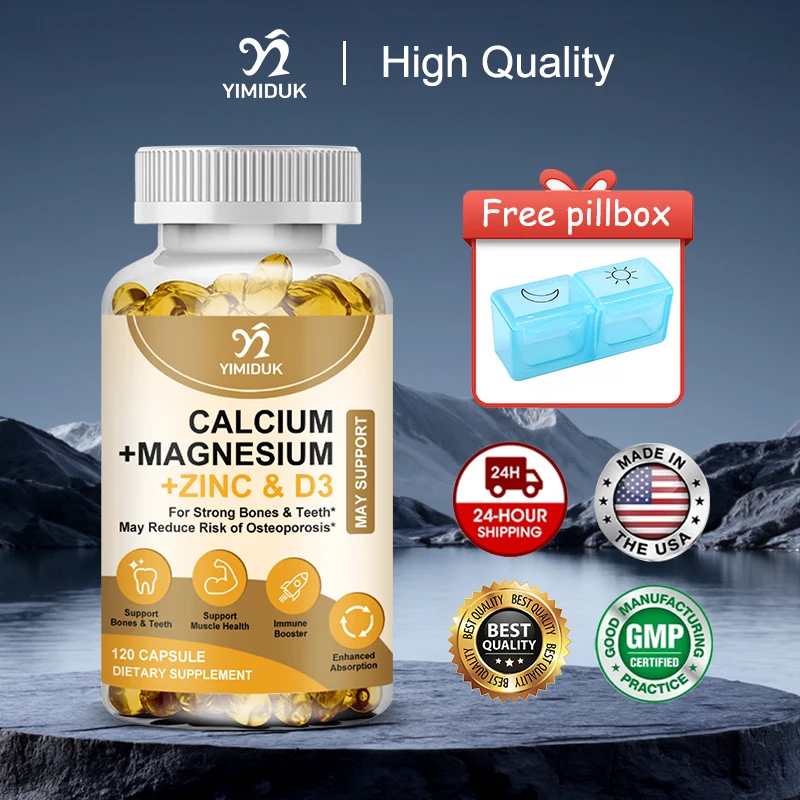 

Calcium Magnesium Zinc & D3 Capsules, Support Heart, Nerves, Muscles & Overall Wellness, Fights Fatigue, Osteoporosis Prevention