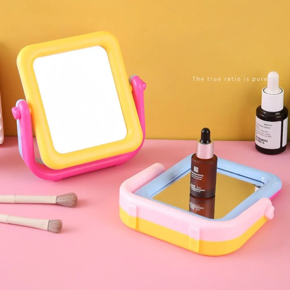 Miroir de maquillage de bureau créatif, miroir de courtoisie rotatif mignon de dessin animé, forme carrée, outils de beauté résistants à 360, nouveau