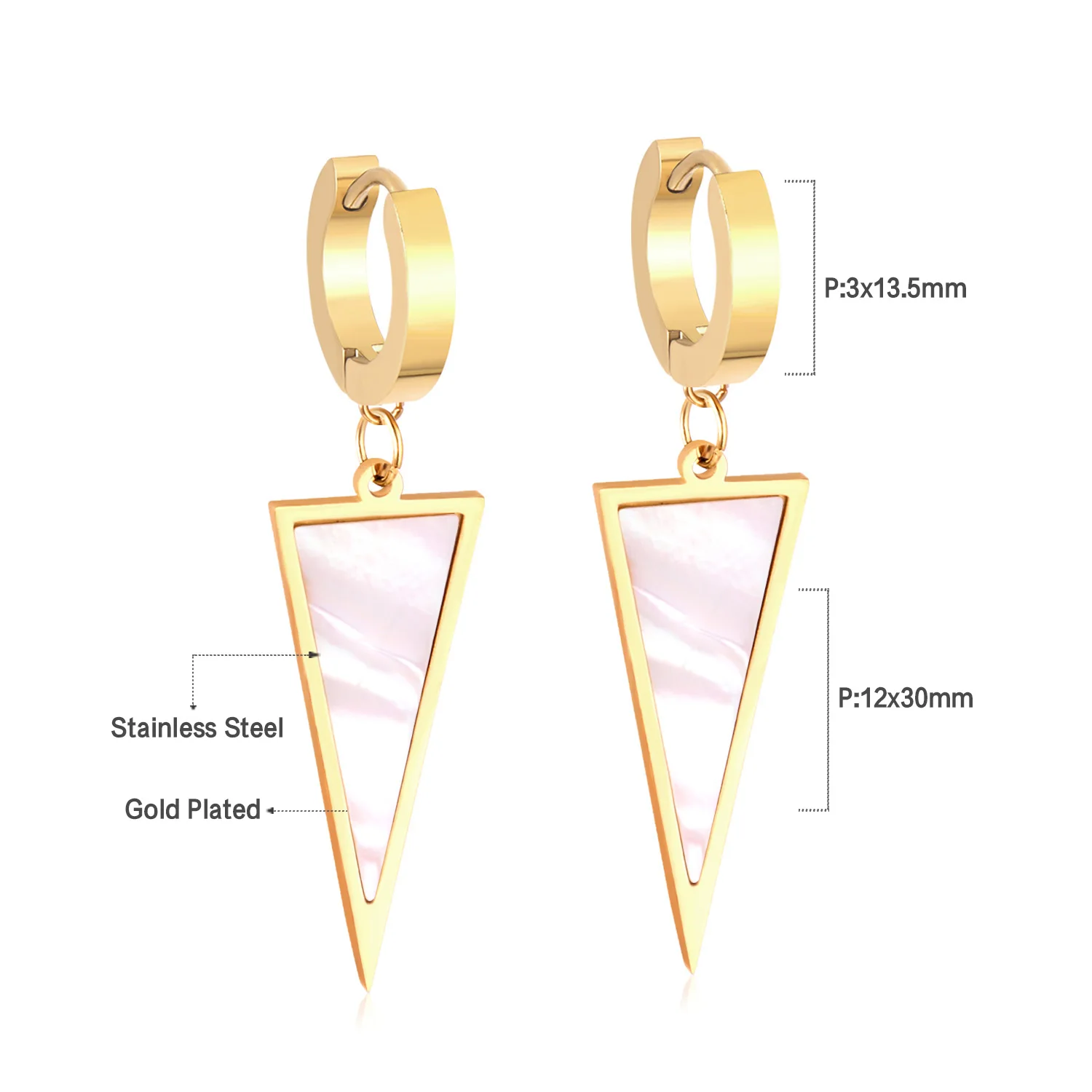 LUXUSTEEL 펑크 기하학 삼각형 블랙 쉘 후프 귀걸이 여성을위한 남성 스테인레스 스틸 드롭 귀걸이 한국 패션 Brincos