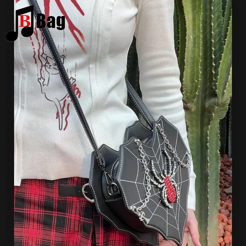 Y2K Gothic Women’s Girls Punk Handbags Harajuku Irregular Love Spider Chain Underarm One Shoulder Bag Crossbody Backpack Totes