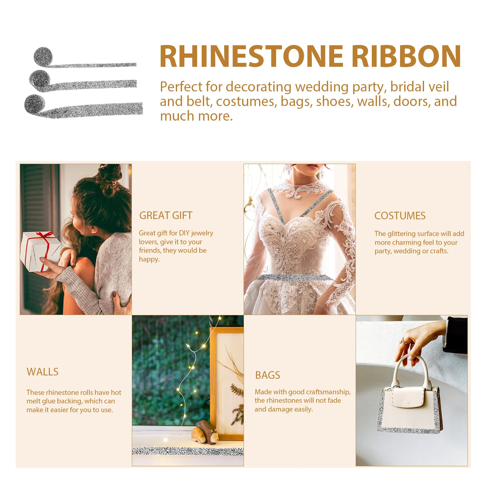 

3Pcs Rhinestone Ribbon Roll Crystal Diamonds Cuttable for Wedding Decoration Bridal Veil Belt DIY Crafts Sparkling Rhinestones