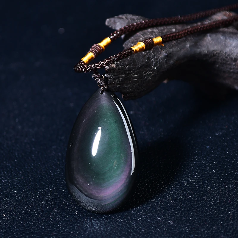 Natural Stone Pendant Black Obsidian Rainbow Eye Bead Droplet jewelry Stone Pendant Necklaces Transfer Lucky Love Jewelry Gifts