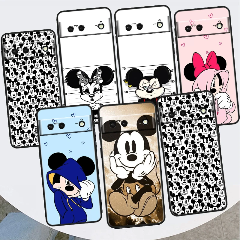 Black Phone Case for Google Pixel 8 7A 6A 5A 5 4 4A XL Pro 5G Cool Minnie And Friend Soft Funda Shell Cover