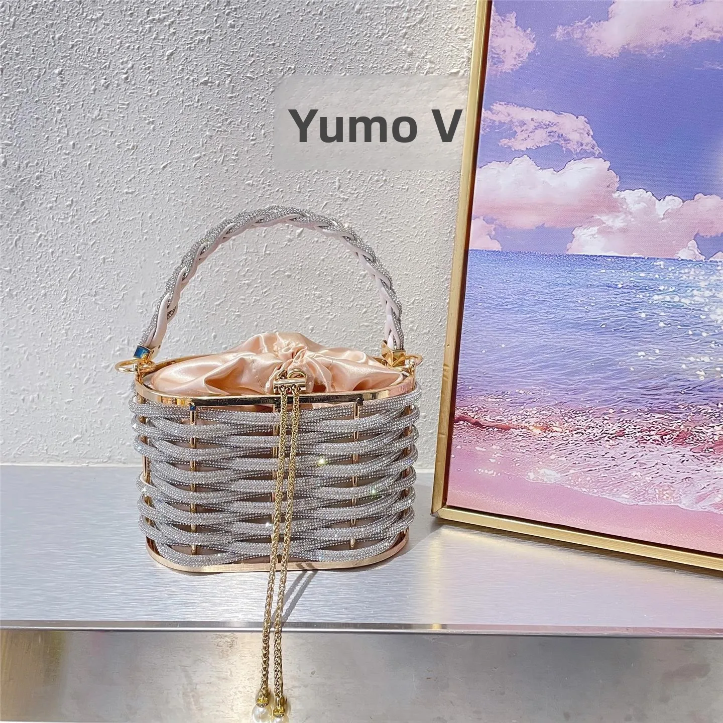 

Металлическая полая сумка-ведь со стразами, сумка через плечо с бриллиантами, ручная сумка для женщин, повседневная сумка