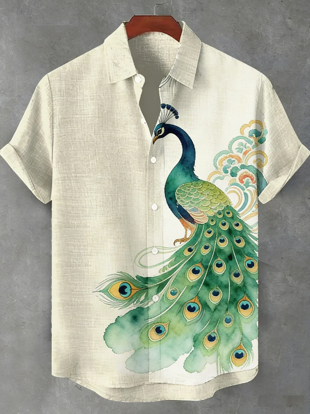 

Men's Tropical Linen Short Sleeve Shirt Natural Peacock HD 3D Printed Shirt Hawaiian Casual Vacation Clothes Men's Quick Drying