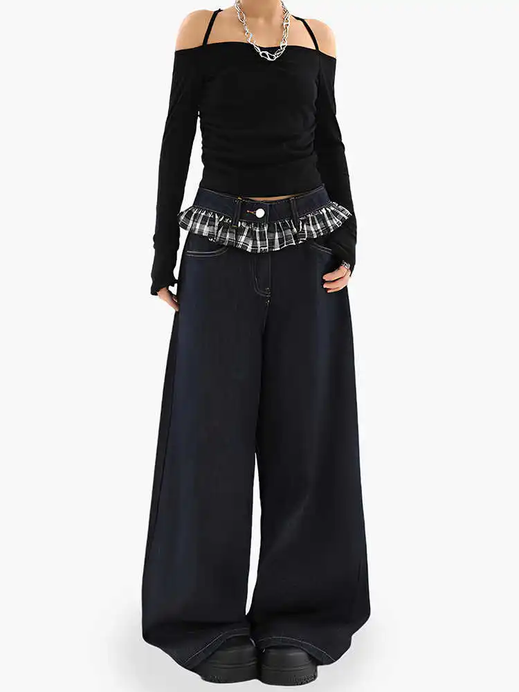 

Women's Blue Gothic Y2k Baggy Jeans Japanese 2000s Style Emo Wide Leg Denim Trousers Harajuku Vintage Oversize Jeans Pants 2025