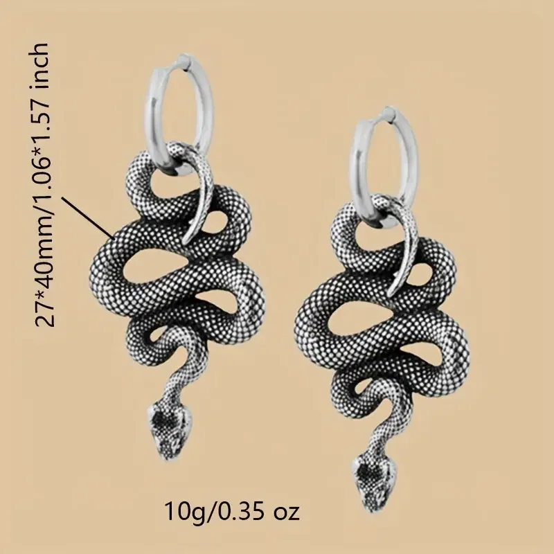 أقراط على شكل ثعبان قوطي للنساء، مجوهرات الهالوين السوداء الداكنة، أقراط بيان بانك روك