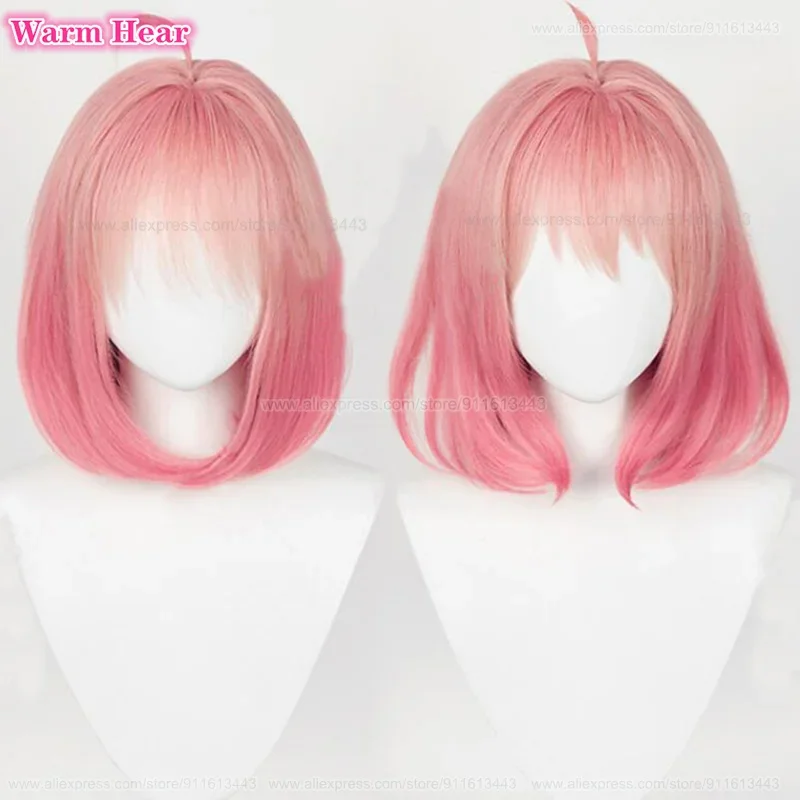 Anya Forger Peluca de Cosplay Unisex, pelo sintético resistente al calor, color rosa degradado, 35cm, gorro de peluca para fiesta de Halloween