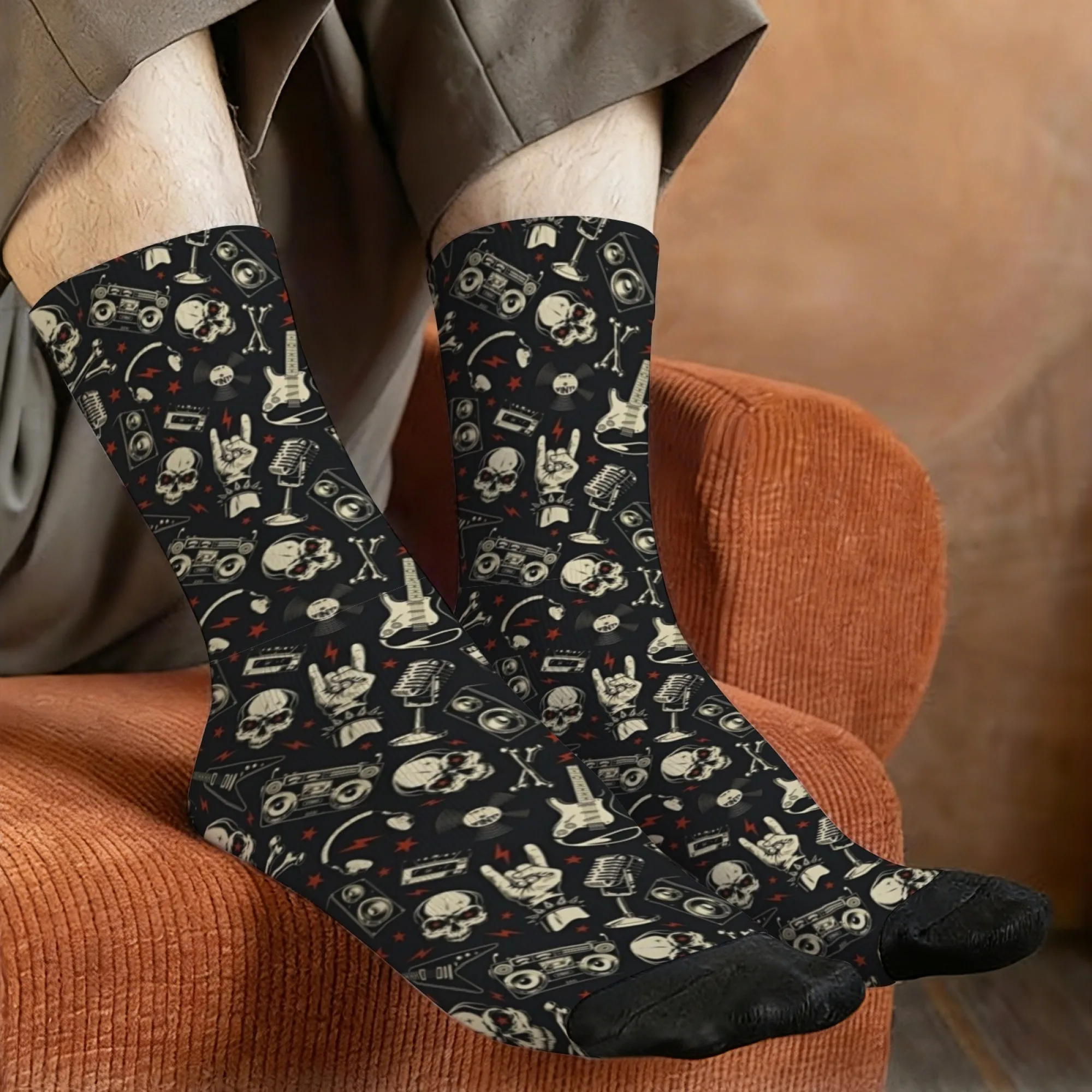Retro Rock Skull Instrument Socks Soft Comfortable Skin-friendly Men's Socks Outdoor Sports Fitness Crazy Punk Streetwear Socks
