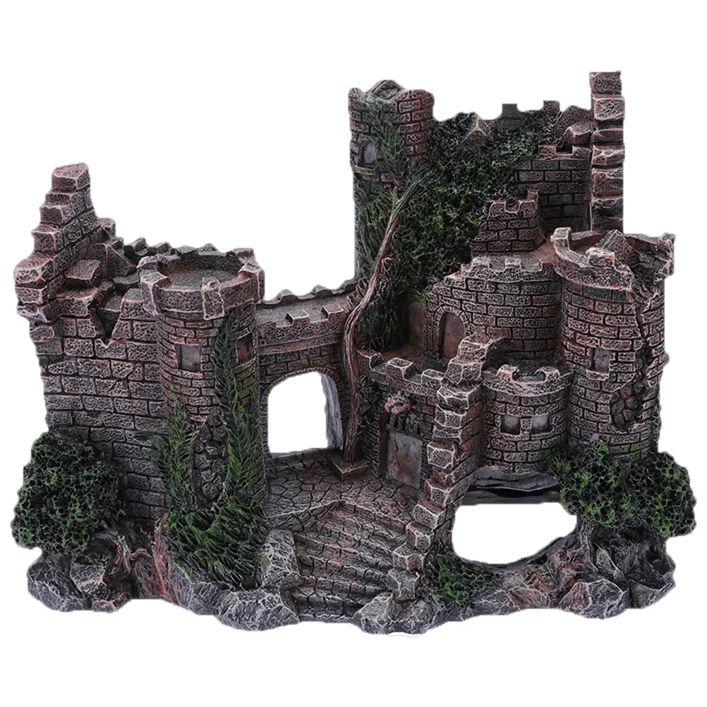 حوض السمك القلعة زخرفة الراتنج ديكور المناظر الطبيعية تحت الماء للأسماك الديكور الإبداعية خزان الأسماك القلعة تحت الماء #3