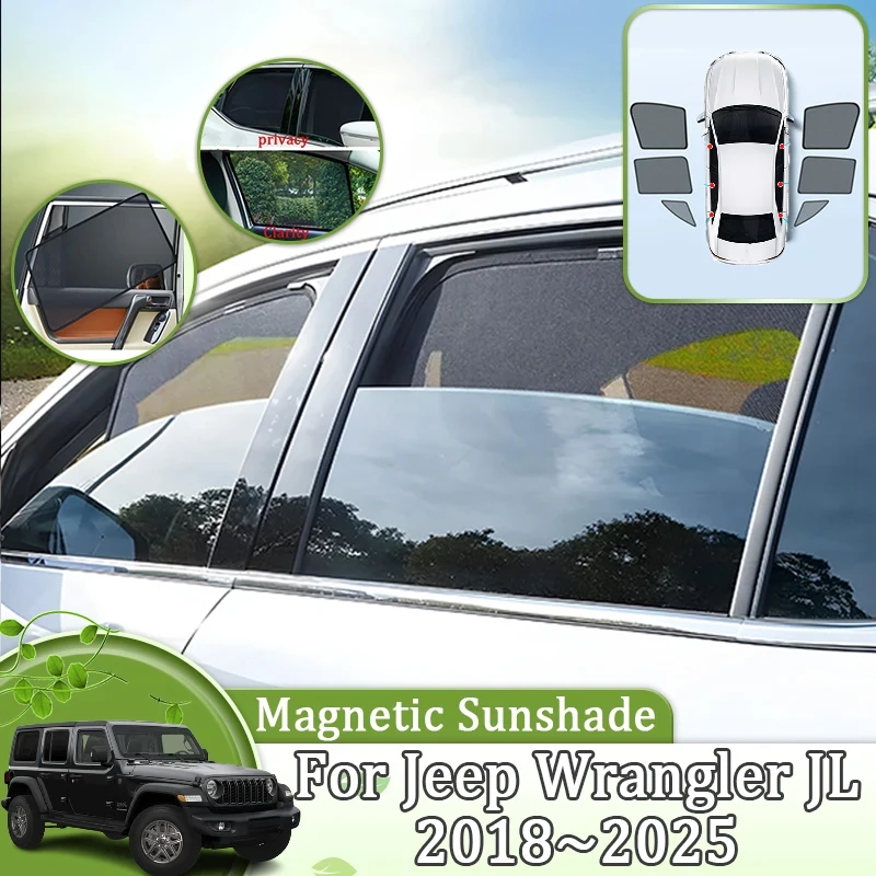

Magnetic Car Mesh Sunshade For Jeep Wrangler JL Rubicon 5-door 2018~2025 Auto Window Sun Shades Visors Curtains Auto Accessories