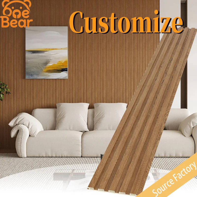 WPC slat wall panels, sound-absorbing wall panels, suitable for interior wall decoration, living room, bedroom.