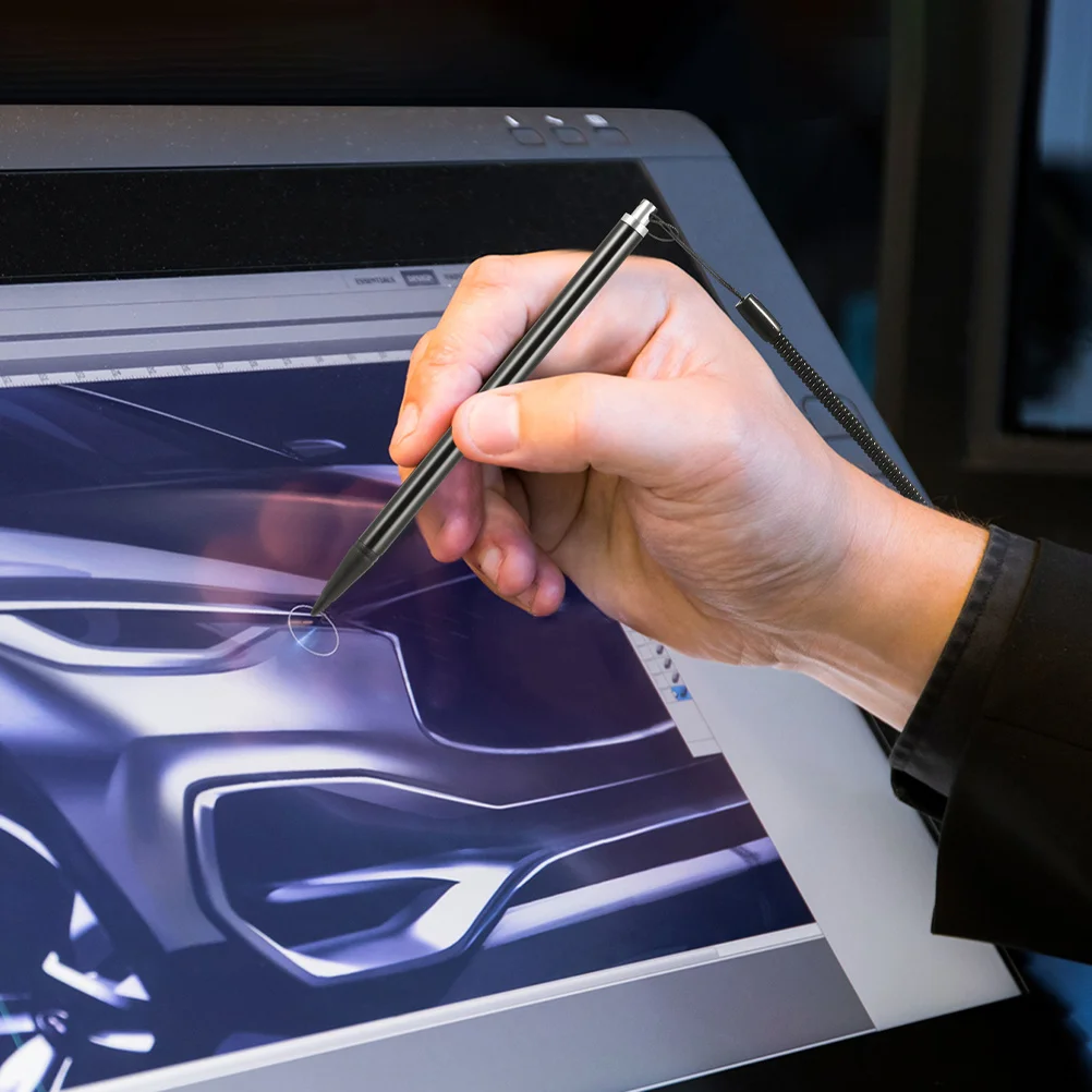 

4pcs Resistive Touch Stylus Pen Black Fine Point For Pos Machines Industrial Pcs Anti-Loss Spring Lanyard Smooth Writing Screen