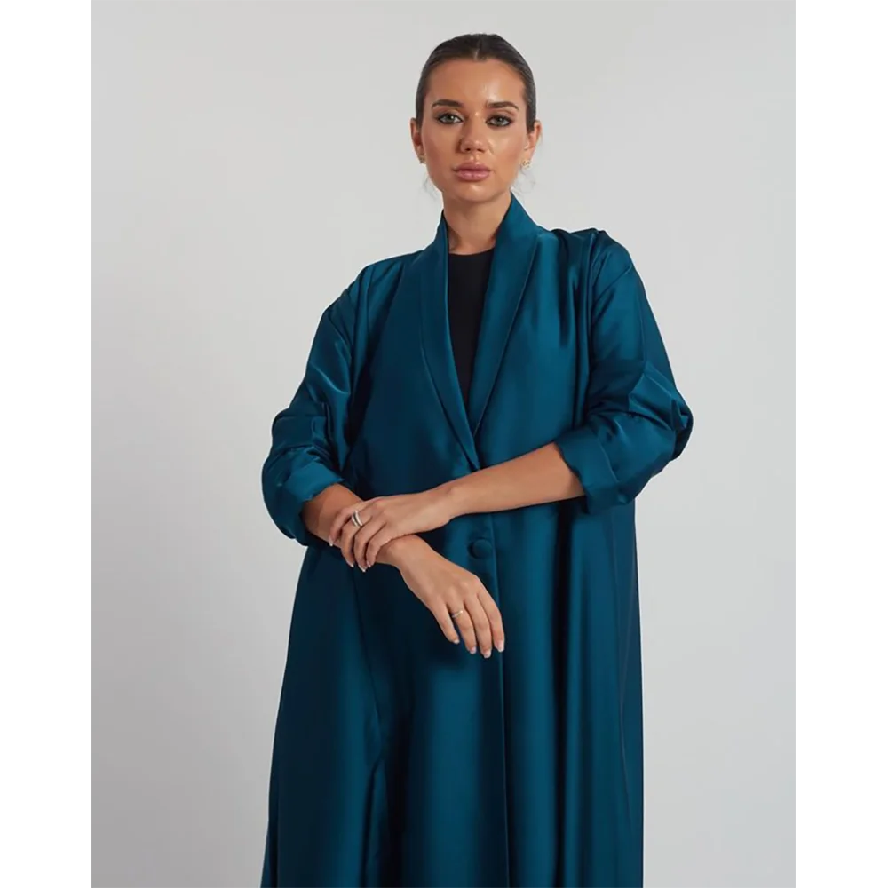 Blazer de peito único azul lago para mulheres, casaco formal feminino, vestido com comprimento do tornozelo, diário