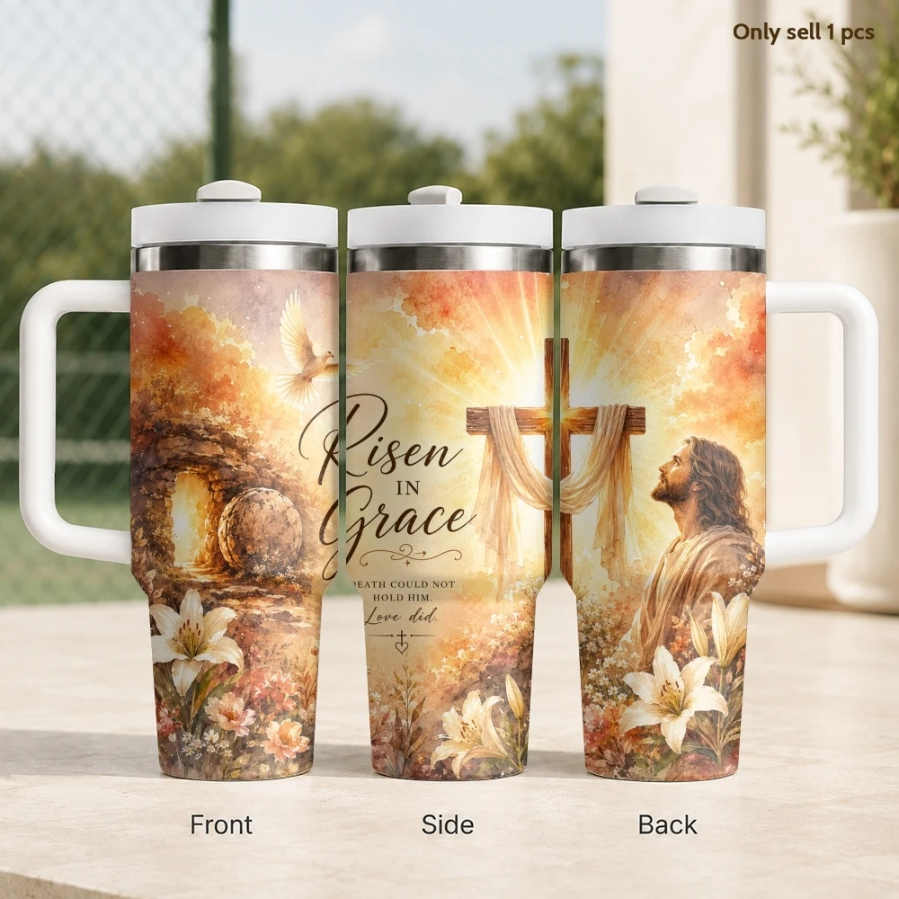 God Bible 4 13 Verse Vacuum Flasks 40oz Stainless Steel Insulated Tumbler with Handle & Straw Leakproof Travel Mug