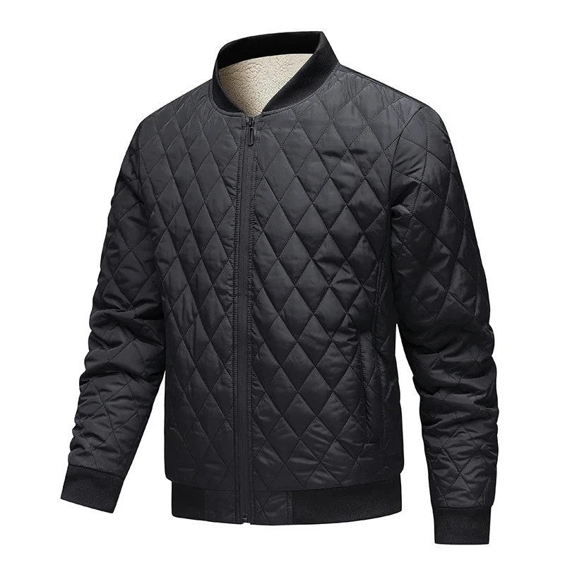 Men's Winter Vintage Parka Jacket Thickened Stand-Up Collar Baseball Suit Jacket Quilted Coat Men Diamond Pattern Cotton Parkas