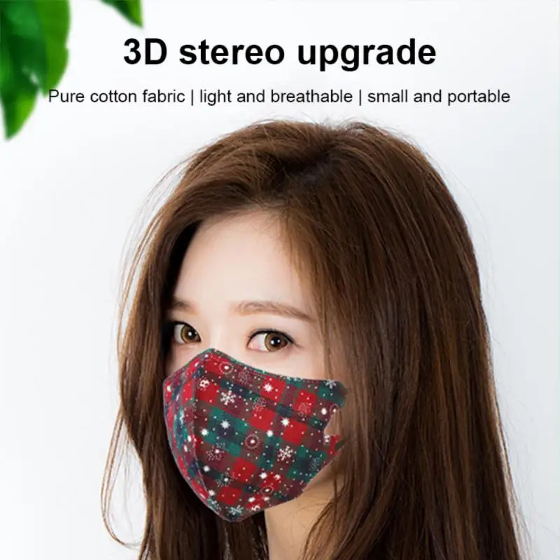 Stereo Upgrade Christmas Mask Snowflake Pattern Adjustable Breathable Cotton Mask Dust-proof Anti-haze Washable Mask