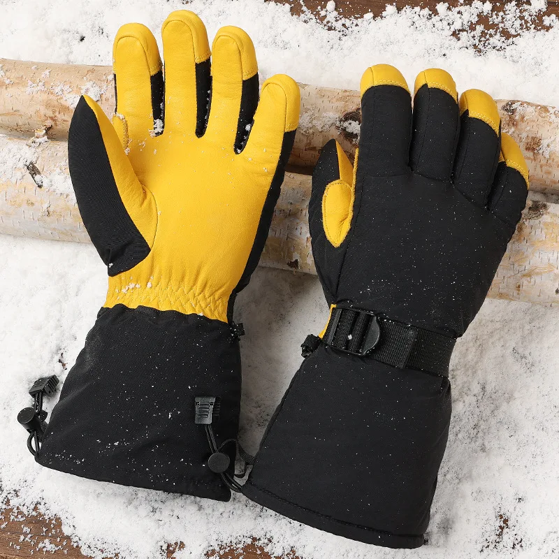 3M Thermal Insulation Cowhide Ski Gloves Long Winter Windproof Warm Gloves Split Fingers Cross-Border for Snow Mountaineering
