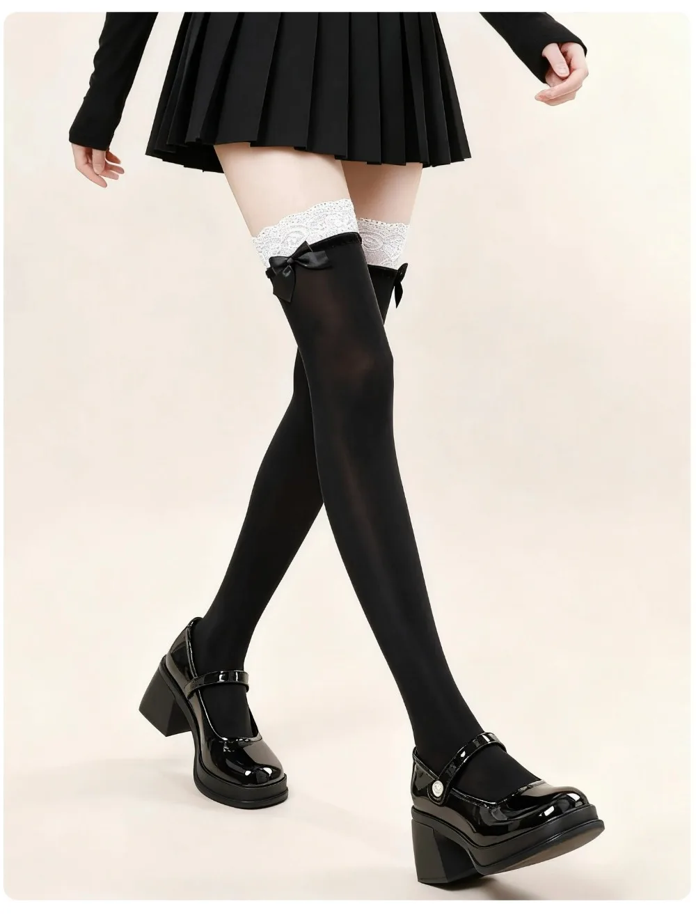8D Ultra Sheer schwarze oberschenkelhohe Strümpfe mit Schleife, transparente Nylonstrümpfe für Damen, elegante Socken für den täglichen Gebrauch, Party, Cosplay, JK, Lolita – Detail 26