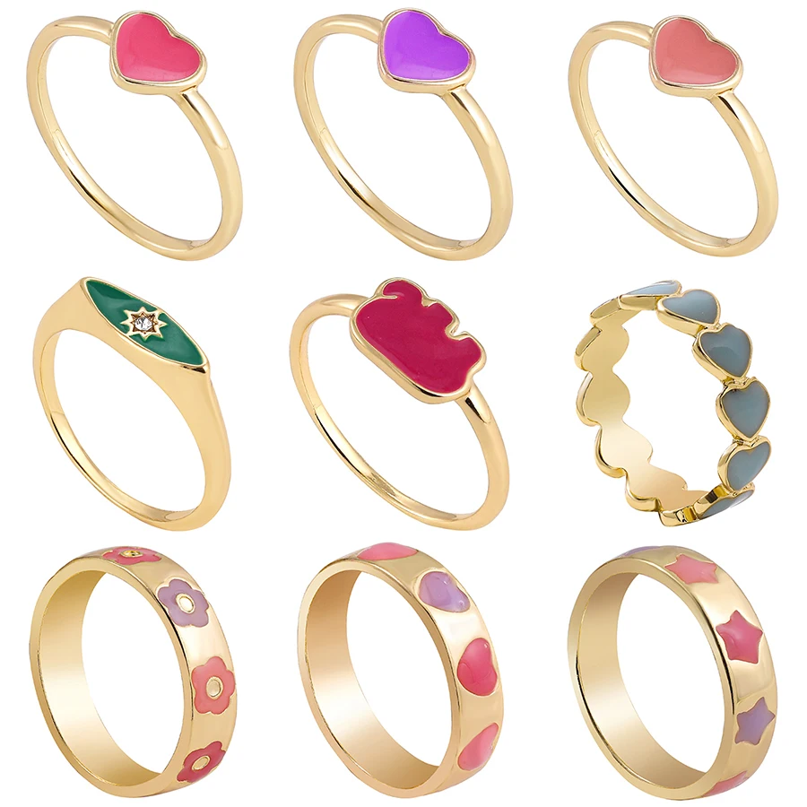 

Vintage Drip Oil Color Metal Love Heart Rings for Women Girls Creative Cute Colorful Finger Ring Y2K Aesthetic Jewelry Gift