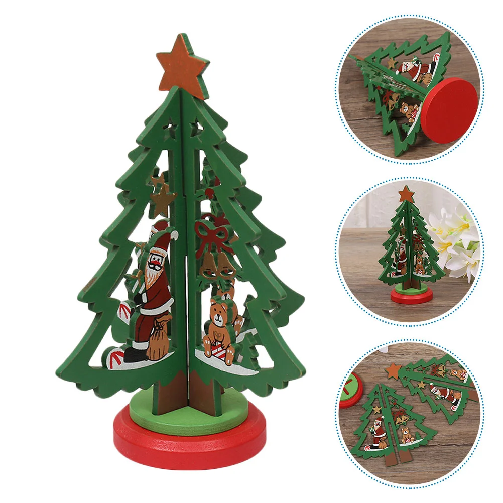 Wooden Christmas Tree Mini Fir Small Tabletop Decor Decorations DIY Xmas with Lights Ornaments Free Shipping and Offers Bright