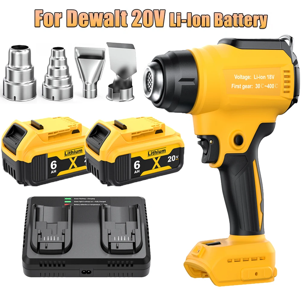 Cordless Heat Gun For Dewalt 18V Battery DCB200 Adjustable Temperature 122℉-1022℉ Battery Heat Shrink Gun With Battery Charger