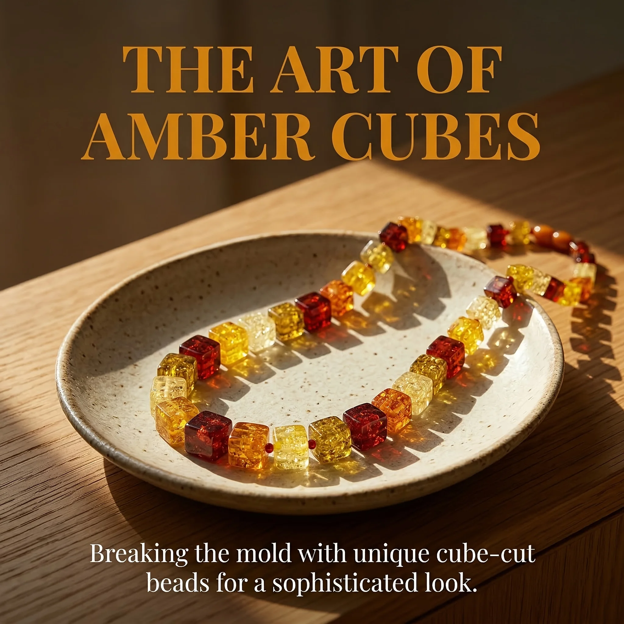 

Amber Square Bead Necklace Multicolor Geometric Cube Short Necklace Vintage Bohemian Gemstone Jewelry Unique Birthday Gift