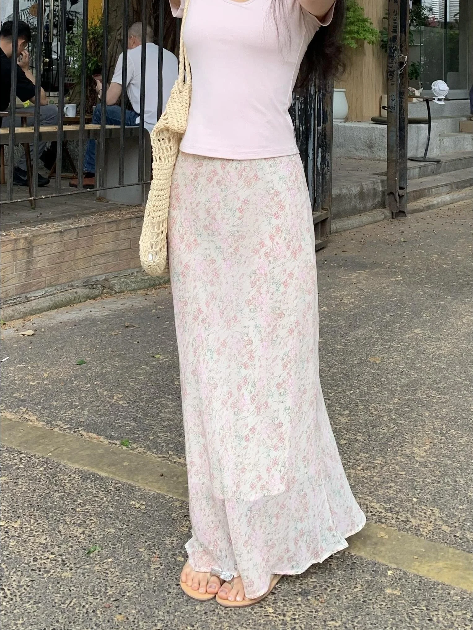 

Romantic Floral High Waist Straight Cut Midi Skirt Women's Summer New Style Youthful Long Skirt Korean Style A-Line Skirt