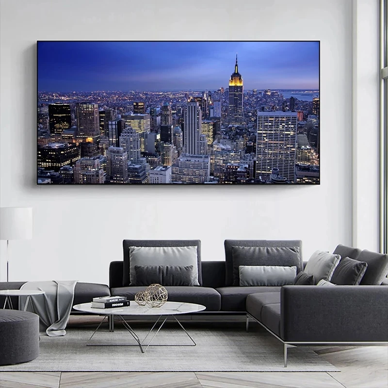 نيويورك مدينة الغروب و للرؤية الليلية المشارك قماش اللوحة Skline مانهاتن المشهد جدار الفن صور غرفة المعيشة ديكور المنزل