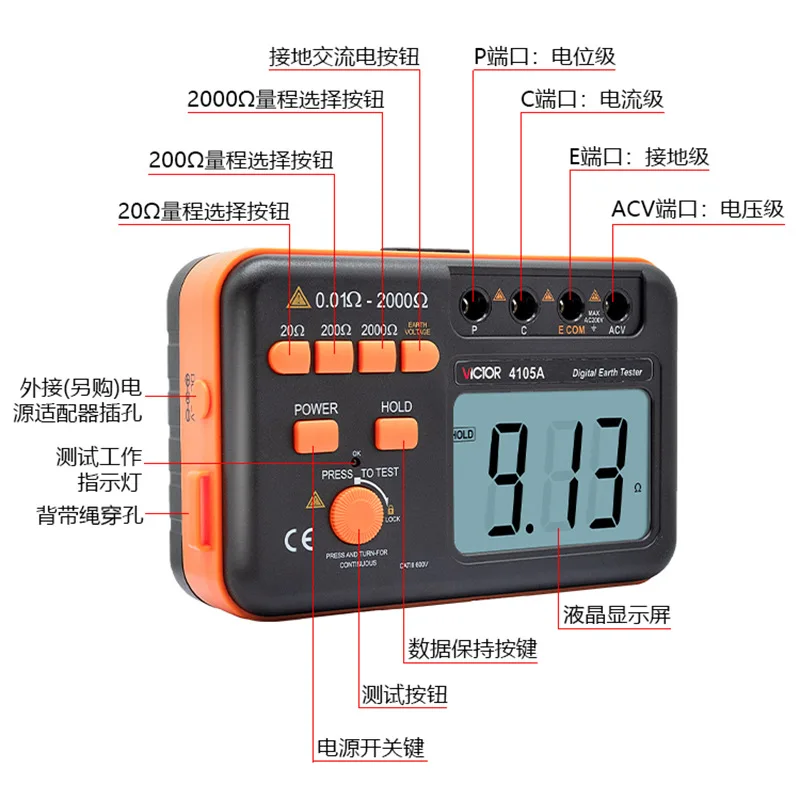 Shengli Instrument VC4105/4102 megohm متر جهاز اختبار المقاومة الأرضية مقياس مقاومة العزل مقياس التأرجح الأرضي