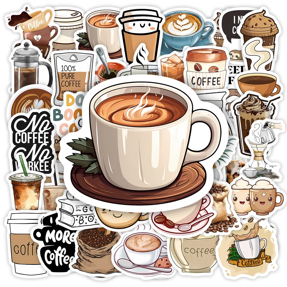 Coffee Cafe Stickers Latte Kids DIY Toys Gift Decorative Decal for Scrapbook Journal Laptops Luggage Bottle Cups Waterproof