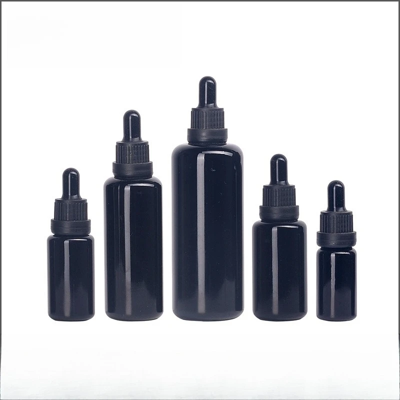 2/5/10 個 10/15/30/50/100 ミリリットルビッグヘッドスポイトキャップエッセンシャルオイルボトル黒ガラスボトル卸売