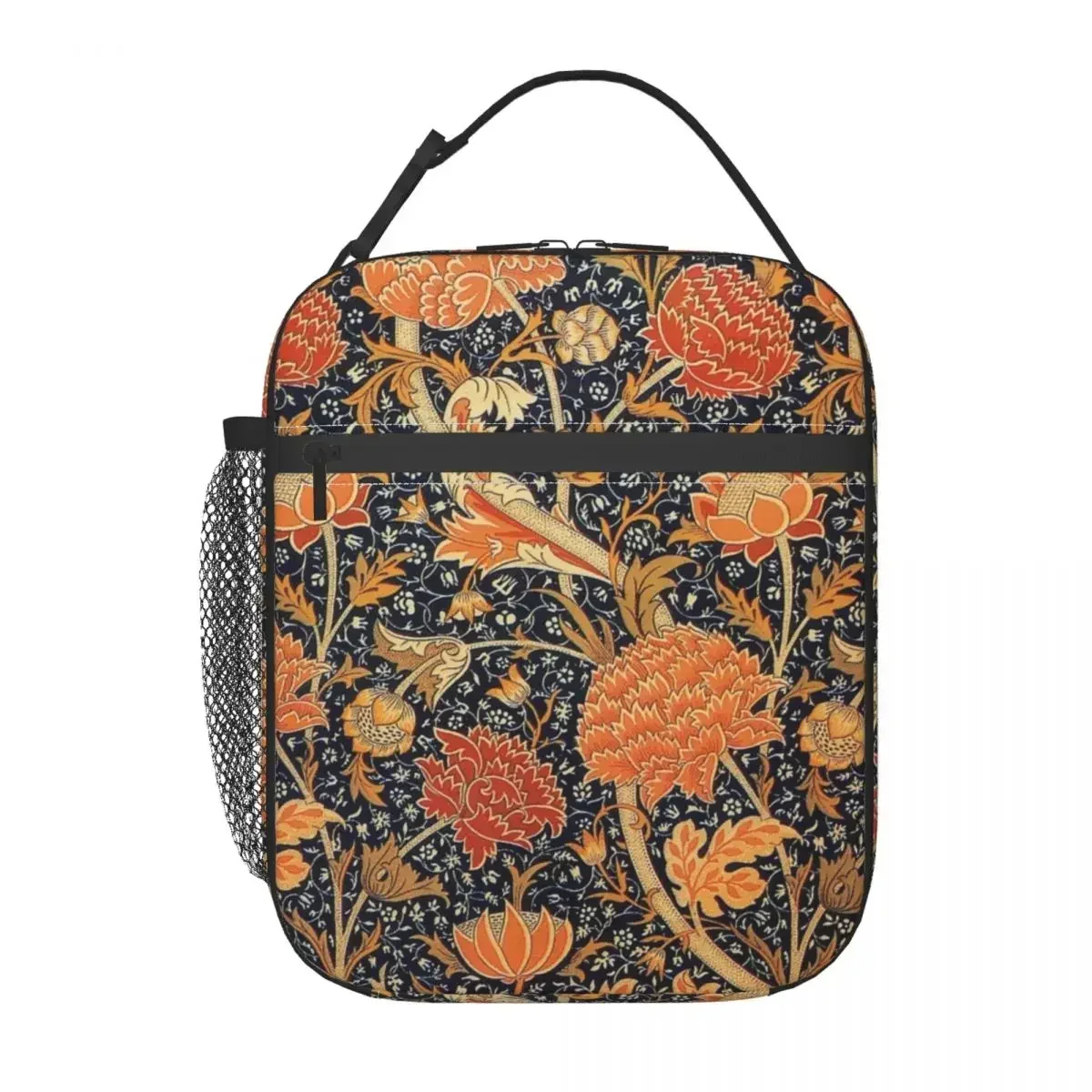 Custom William Morris Orange Cray Floral Art Lunch Bag Women Warm Cooler Insulated Lunch Box for Student School