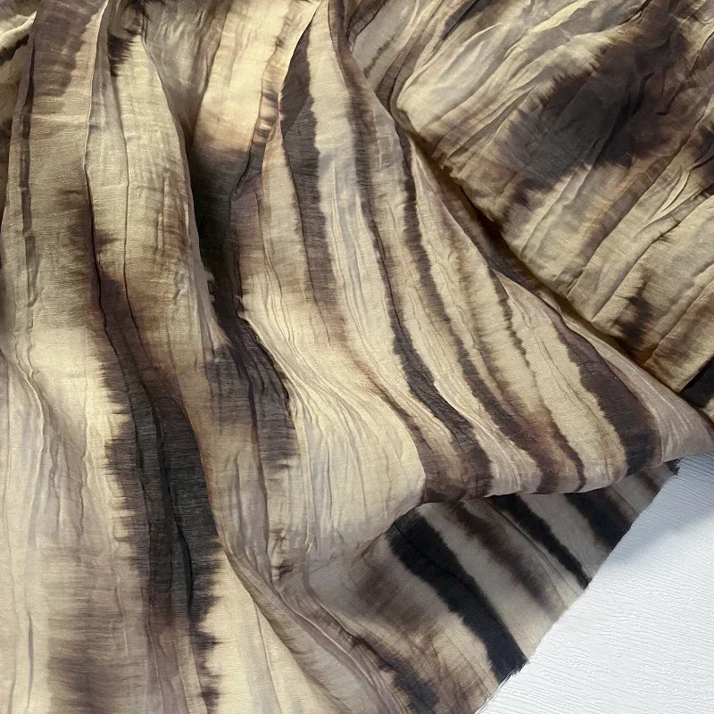 Striped Texture Pleating Tie Dyeing Creative Washing Pleating Retro Shirt Half Skirt Clothing Designer Fabric