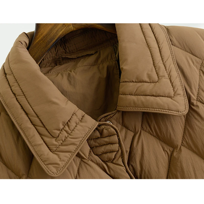 Schinteonผู้หญิงเป็ดสีขาวลงเสื้อลําลองหลวมArgyleฤดูใบไม้ร่วงฤดูหนาวOutwear Turn-Down Collarเสื้อแฟชั่น 2025 ใหม่