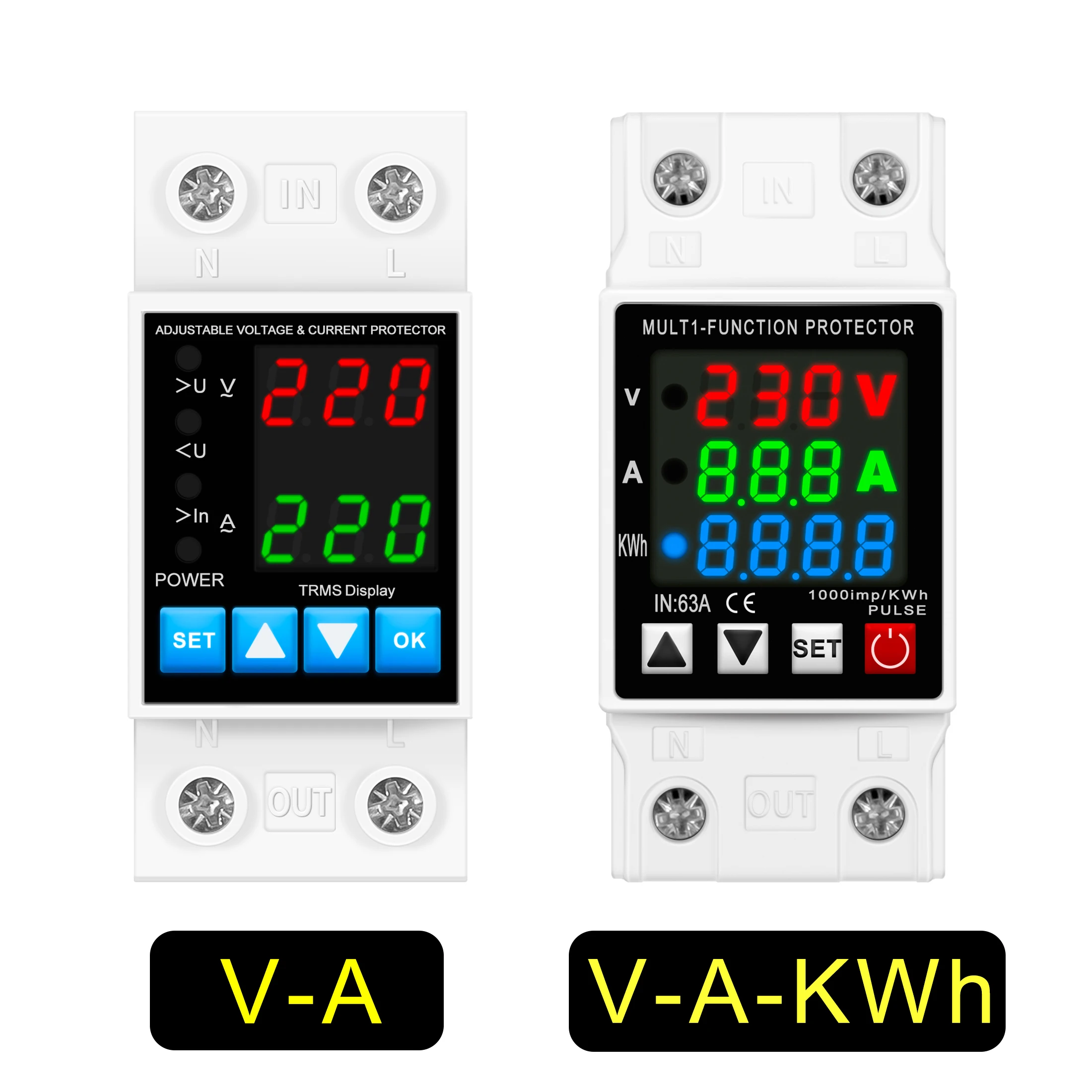 

40A 63A 230V Din-рейка Регулируемое реле защиты от перенапряжения и пониженного напряжения с защитой от перегрузки по току