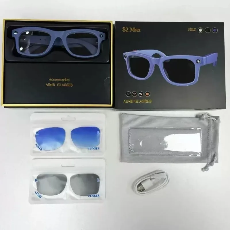 S2 Max smart glasses black technology 200W pixel AI picture recognition conversation translation Bluetooth call recording