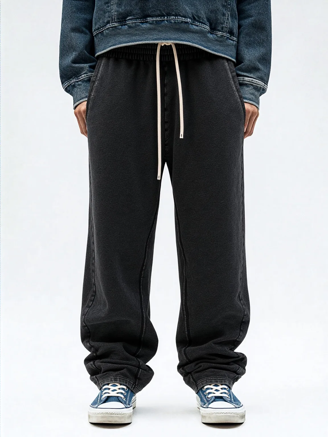 عارضة الرجال الصيف السراويل واسعة الساق هونغ كونغ نمط شارع العليا فضفاضة تناسب سحب مستقيم أنبوب السراويل