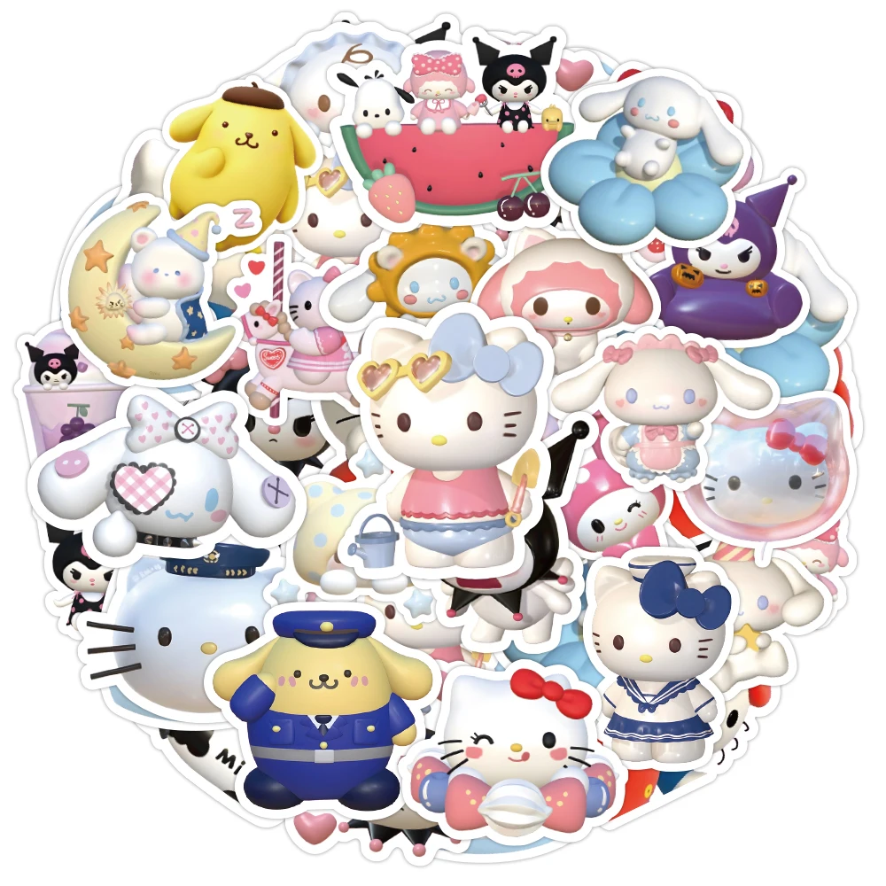 10/30/50/120 Stück Mix 3D Sanrio Anime Aufkleber My Melody Kuromi Cinnamoroll Notizbuch Gepäck Gitarre Laptop DIY Niedliche Cartoon-Sticker – Detail 5
