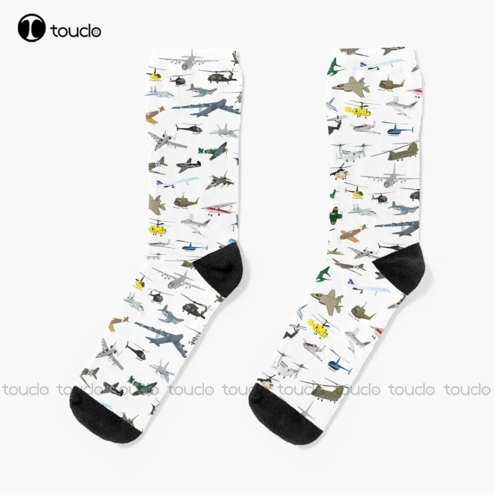 Various Colorful Airplanes And Helicopters Socks Funny Socks For Women Christmas New Year Gift Creative Funny Socks New Popular