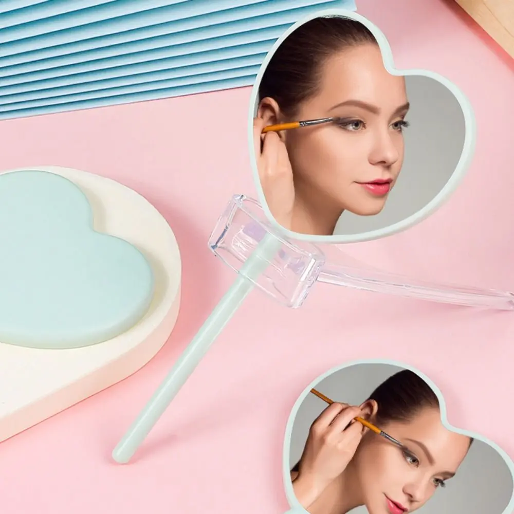 Portable Girly Heart Love Heart Handle Mirror DIY Handmade Hand-held Makeup Mirror Cute Heart-shaped Mirror Cosmetic