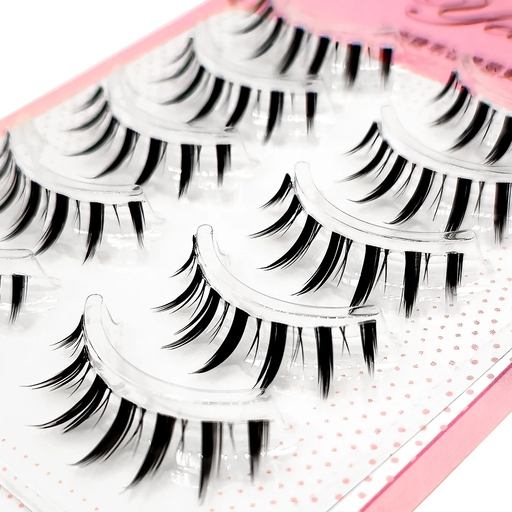 Yelix 5 Pairs False Eyelashes Japanese Style Makeup Thick Eyelash Extension Cosplay Makeup Lashes Manga Fake Eye Lashes