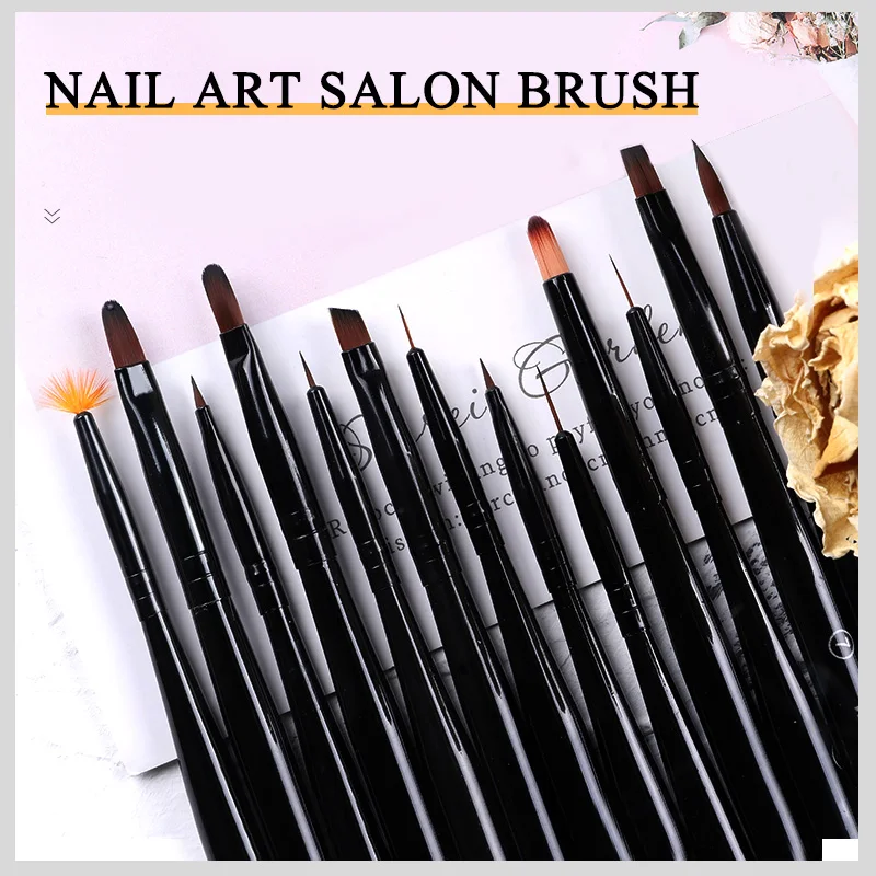 

TSZS 1pcs/lot 13 Styles black Handle Brushes Nail Art Striper Brush Liner Flower Painting Coating Shaping Flat Fan Angle Pen